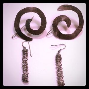 Copper & Silver Spiral hook earrings